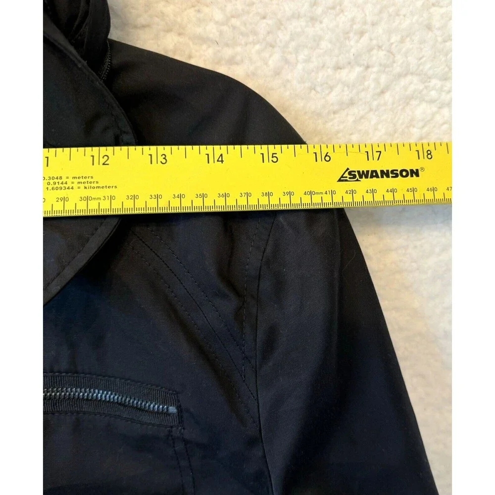 INC International Concepts Jacket Womens Large Black Windbreaker Raincoat Hooded